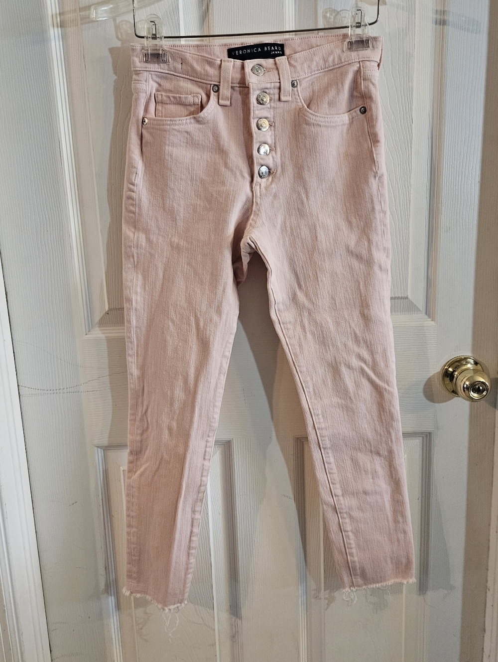 Veronica Beard Debbie 10” Skinny Crop Fray Stretch Jeans Millenial Pink Size 25
